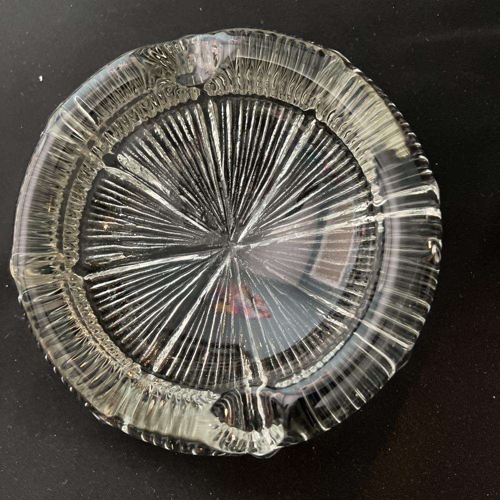 Vintage MCM Clear Crystal Cut Glass‎ Large Heavy 5" Ashtray